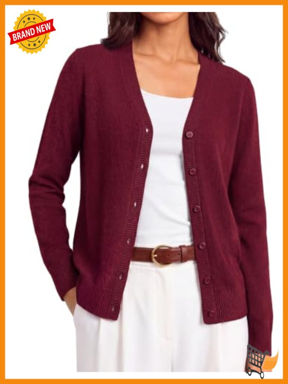 Merino Wool Cashmere Blend Button-Up Cardigan Sweater V-Neck Knit Layering